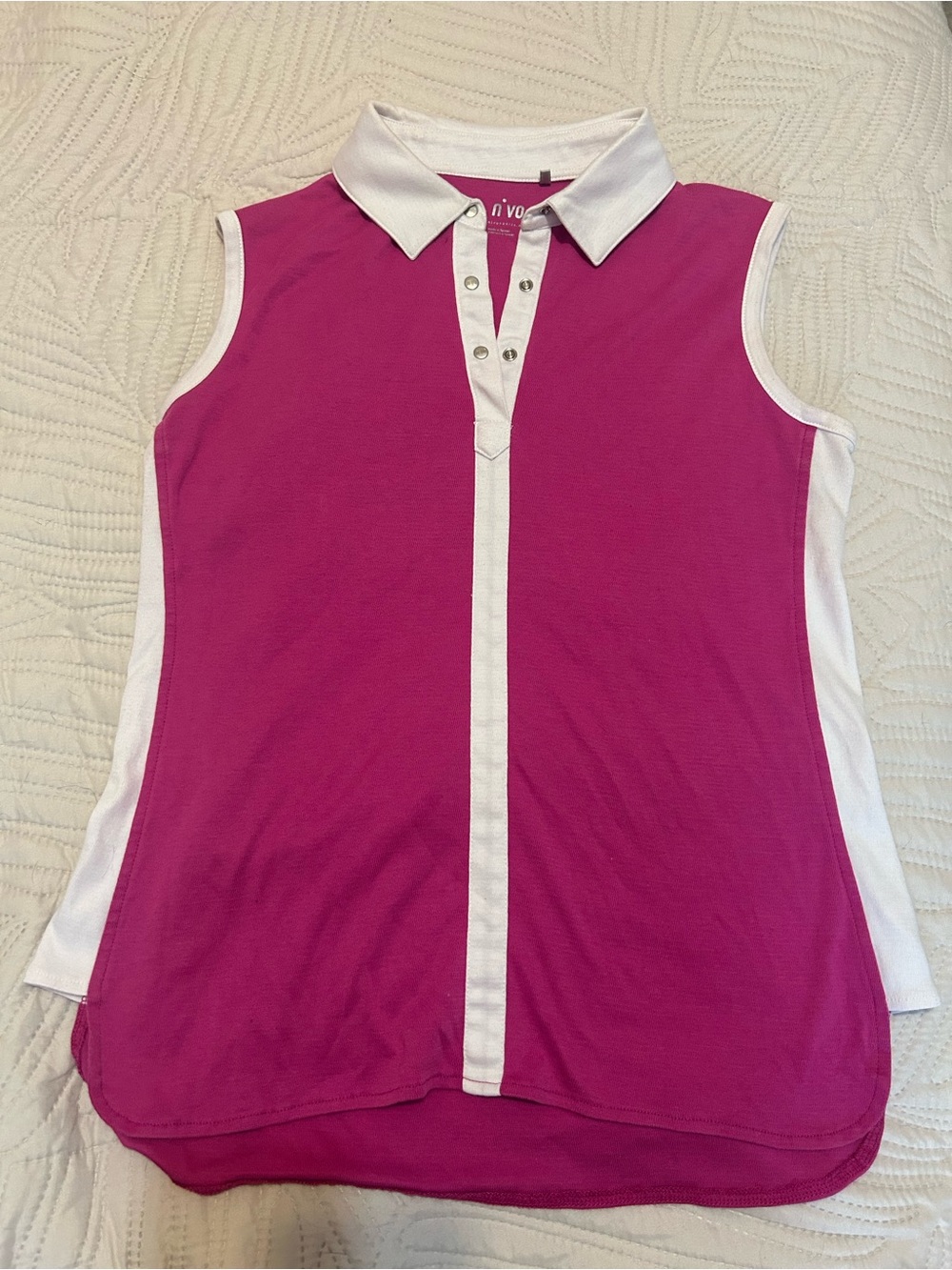 Nivo Sports Sleeveless Polo Tank Top - Fuchsia with White Trim Size M